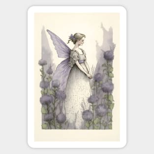 Fairy in a Purple Flower Garden Victorian Vintage Style Watercolor Sticker